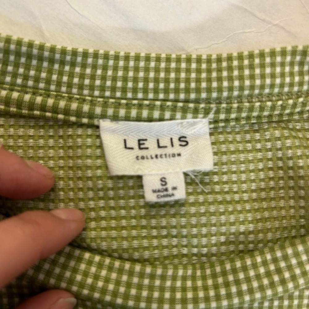 Le Lis Gingham Wrap Tie Crop Top Fitted Green Small Y2K Retro Baby Tee - Picture 7 of 9